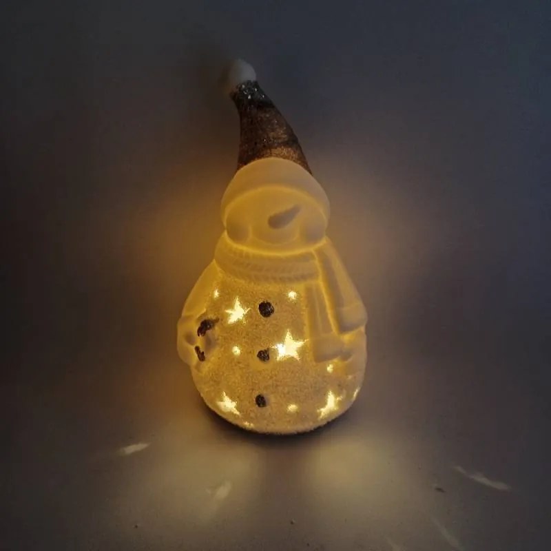 DECOLED Keramický snehuliak, 9,3 x 8,8 x 16,5 cm, teplá biela, 2xLR44