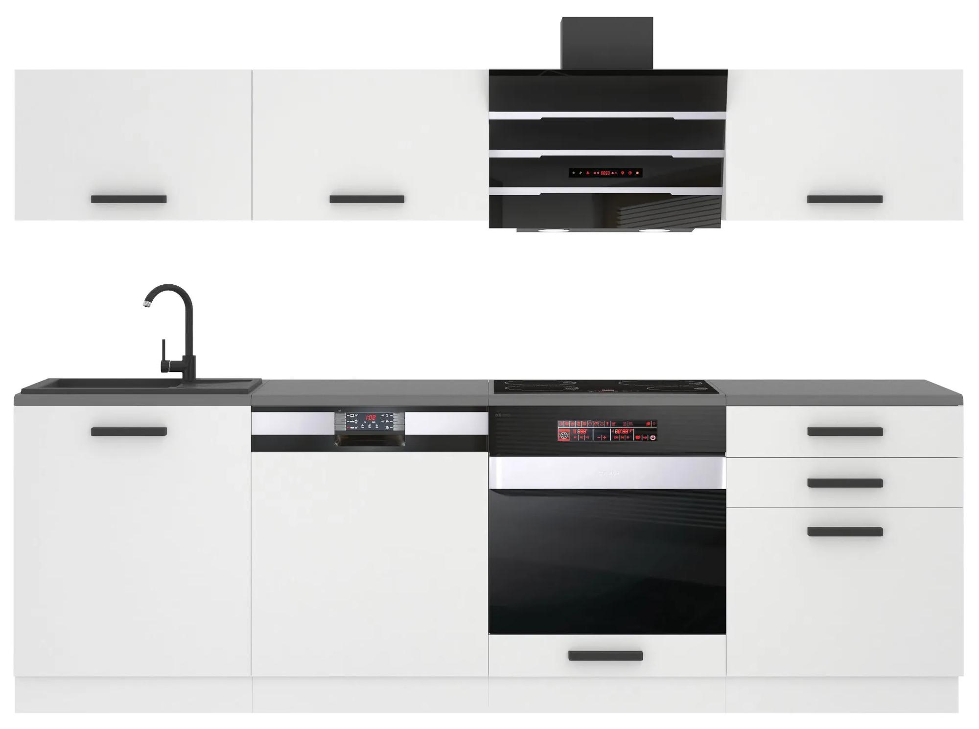 Kuchynská linka Belini Premium Full Version 240 cm biely mat s pracovnou doskou LINDA