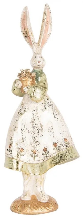 Dekorácia figúrka zajačice v šatách zdobená zlatou patinou - 12*9*33 cm