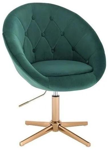 LuxuryForm DESIGN Kreslo VERA VELUR na zlatom kríži - zelené