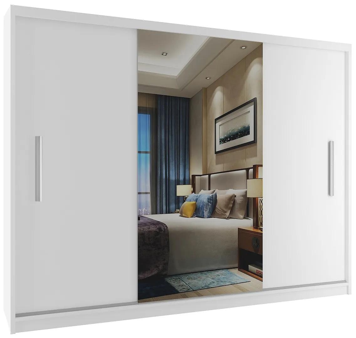 Šatníková skriňa 232 cm Belini biely mat s posuvnými dverami a zrkadlom ME SZP4/2/1W/2W1L/0/AL