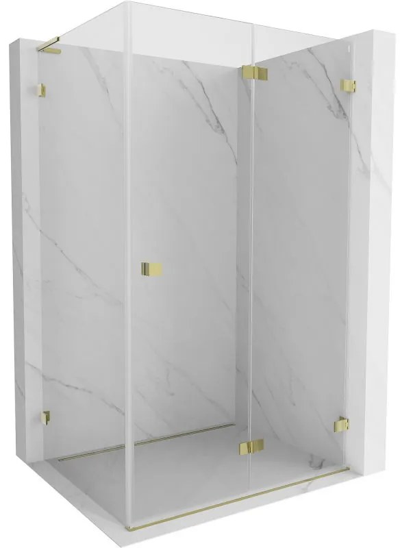 Mexen Lunar-F L, sklápací sprchový kút pravý 85 x 80 cm, 8mm číre sklo, zlatý profil, 836L-085-080-50-00-P