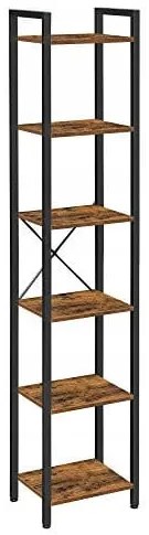 Regál TAYLOR hnedý s čiernou konštrukciou, 6 políc