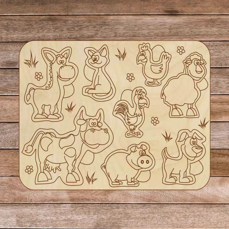 Detská drevená puzzle vkladačka - Zvieratká na farme 8 dielikov | SENTOP H024