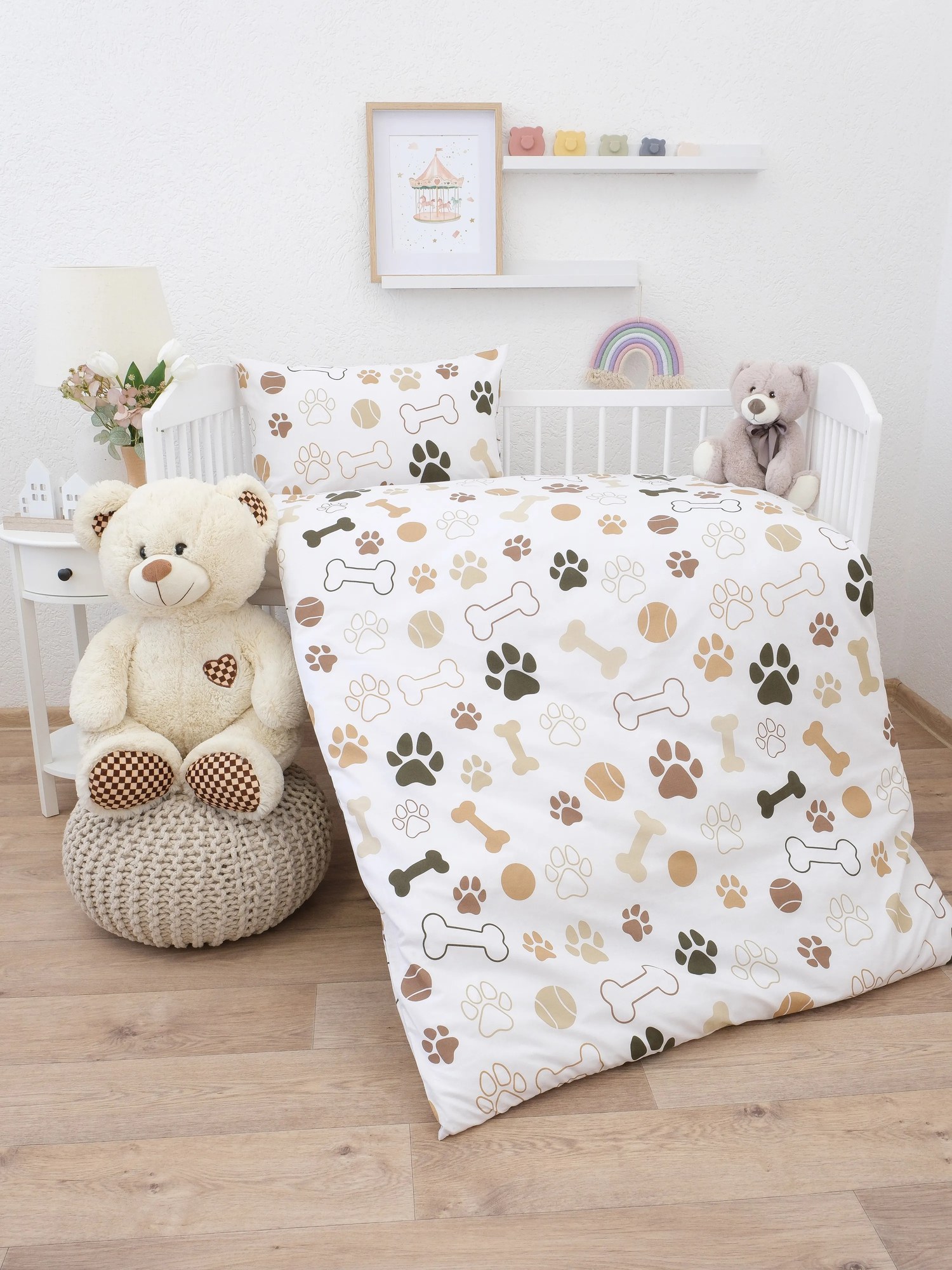 Bavlnené obliečky Renforcé do postieľky – Psie labky biele
