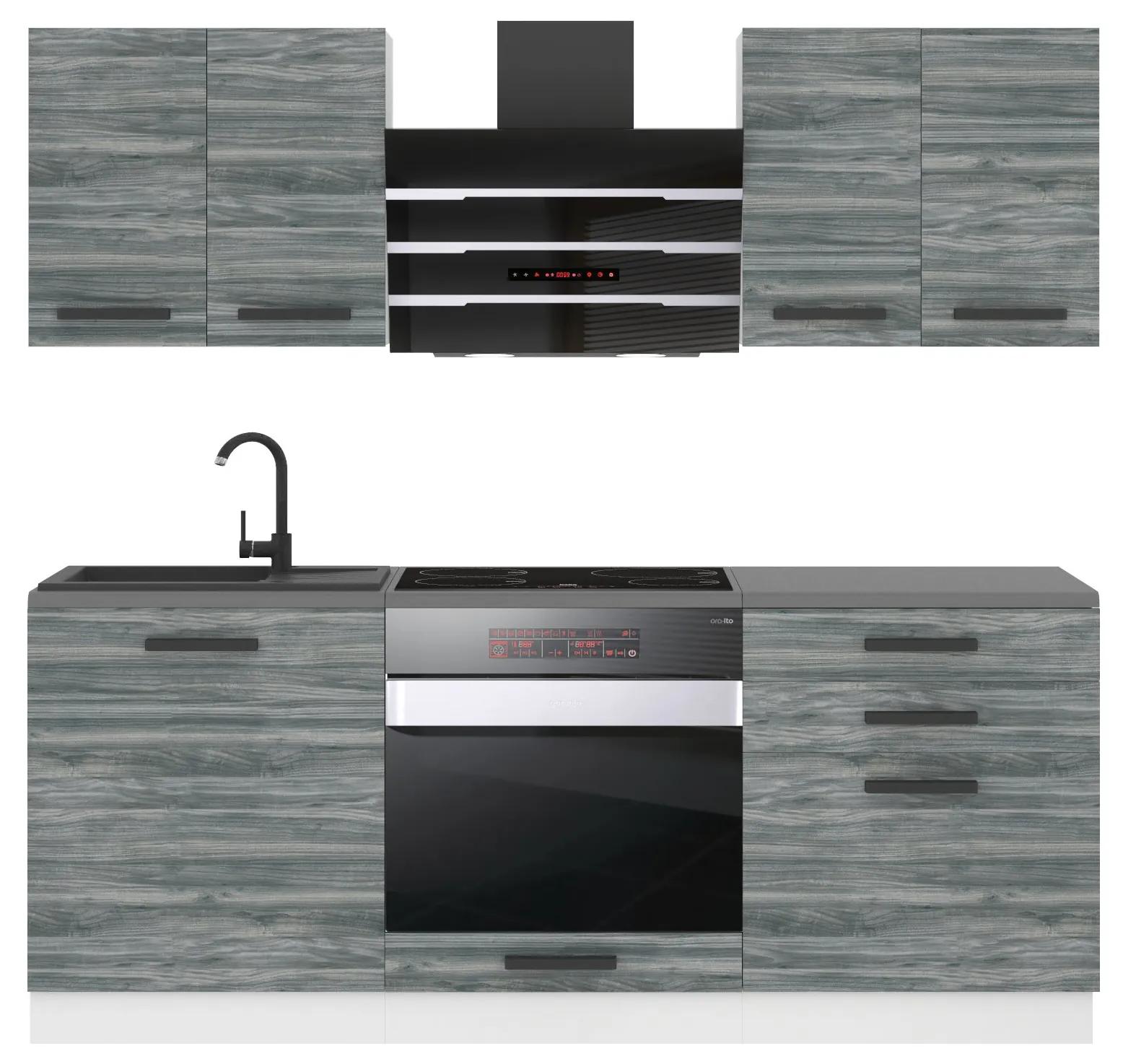 Kuchynská linka Belini Premium Full Version 180 cm šedý antracit Glamour Wood s pracovnou doskou MARY