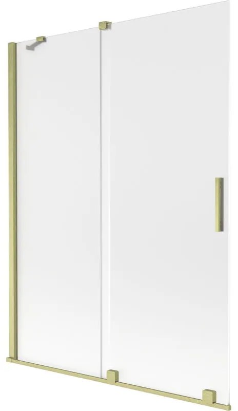 Mexen Velar, 2-krídlová posuvná vaňová zástena 130 x 150 cm, 8mm sklo námraza, zlatá matná, 896-130-000-31-55