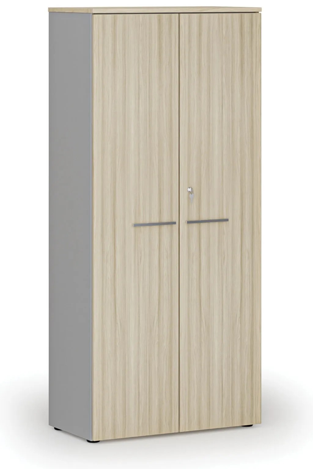 Kancelárska skriňa s dverami PRIMO GRAY, 800 x 420 x 1781 mm, sivá/dub prírodný