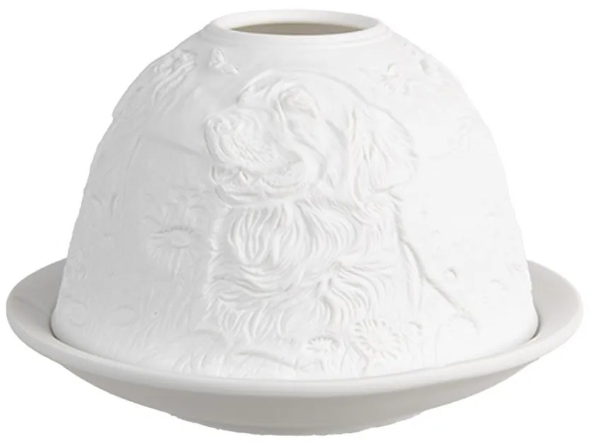 Biely porcelánový svietnik na čajovú sviečku so psíkmi na lúke Paollo - Ø 12*8 cm