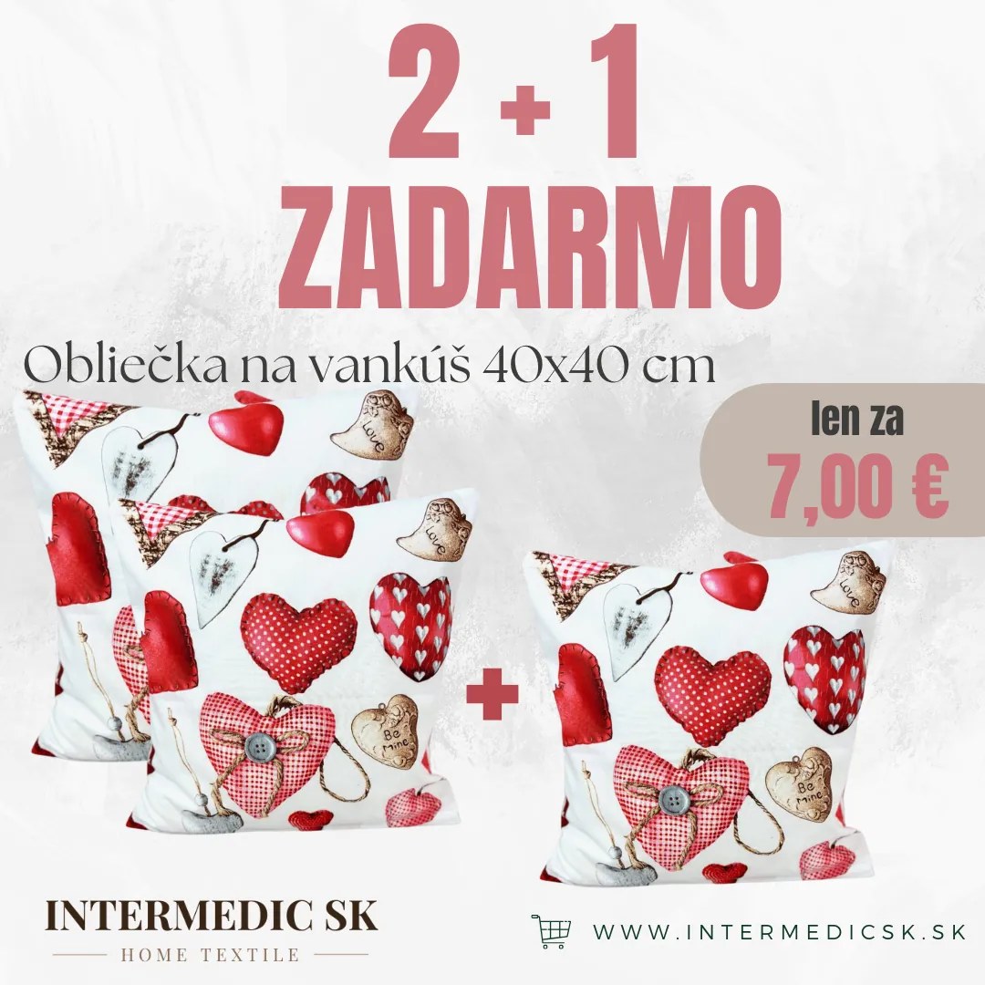 INTERMEDIC SK Obliečka na vankúš Valentine White 40x40 cm – 2+1 ZADARMO