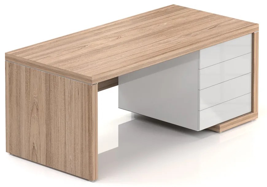 Stôl Lineart 180 x 85 cm + pravý kontajner, brest svetlý / biela