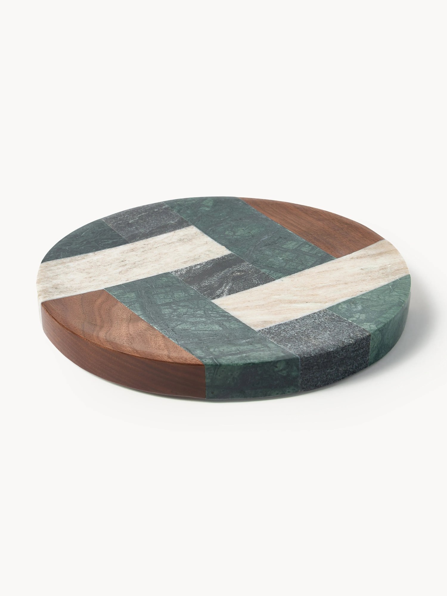 Veľký dekoračný podnos z mramoru a orechového dreva Mauricio, Ø 25 cm