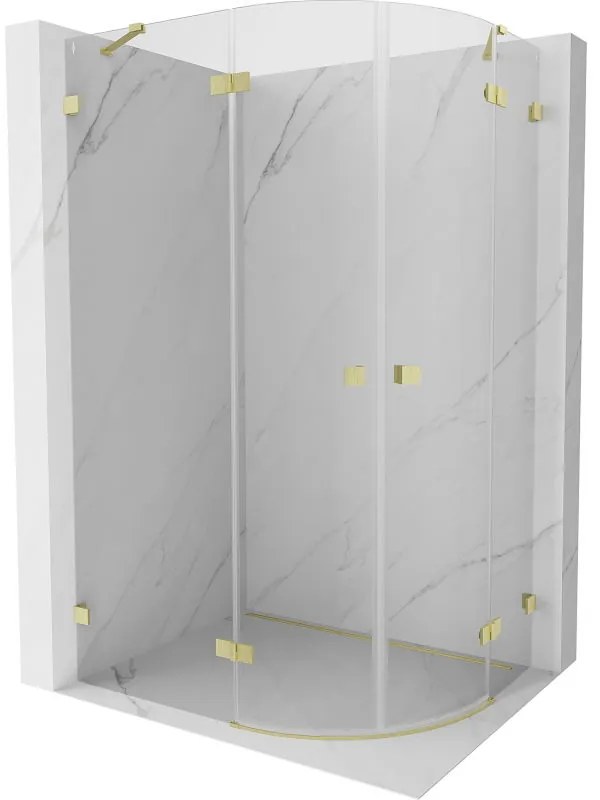 Mexen Lunar, polkruhový sprchový kút výklopný doľava 80 x 70 cm, 8mm číre sklo, zlatý matný profil, 833-080L-070P-55-00