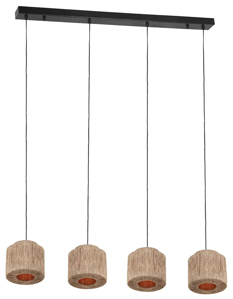Japandi závesná lampa čierna s hnedým lanom 4-svetlá - Smilla