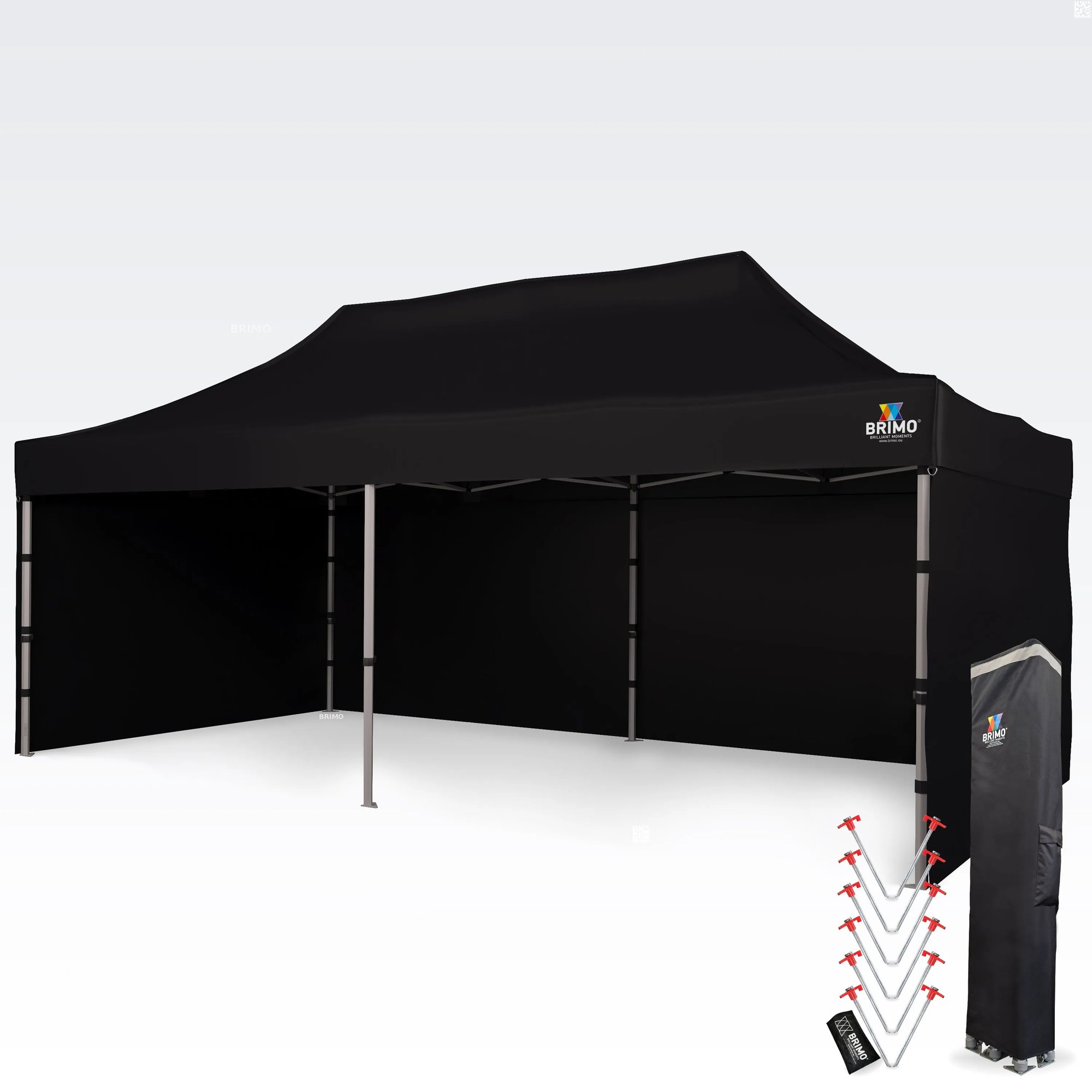BRIMO Svadobný stan 4x8m - s 3 stenami - Čierna 18