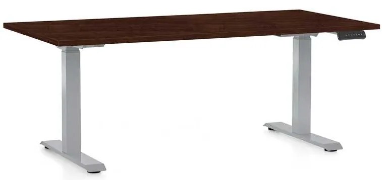 Výškovo nastaviteľný stôl OfficeTech D, 160 x 80 cm, sivá podnož, wenge