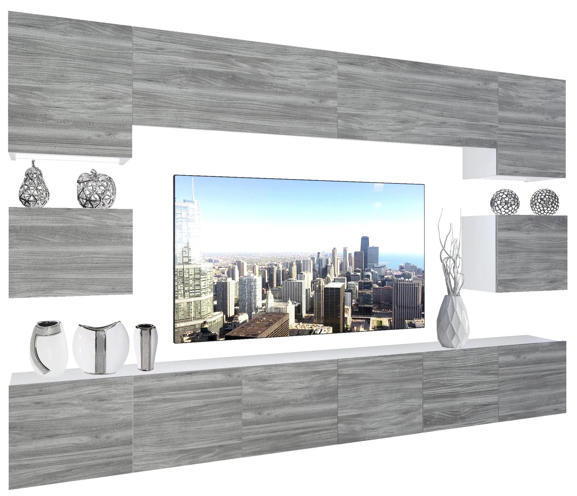 Obývacia stena Belini Premium Full Version šedý antracit Glamour Wood+ LED osvetlenie Nexum 49