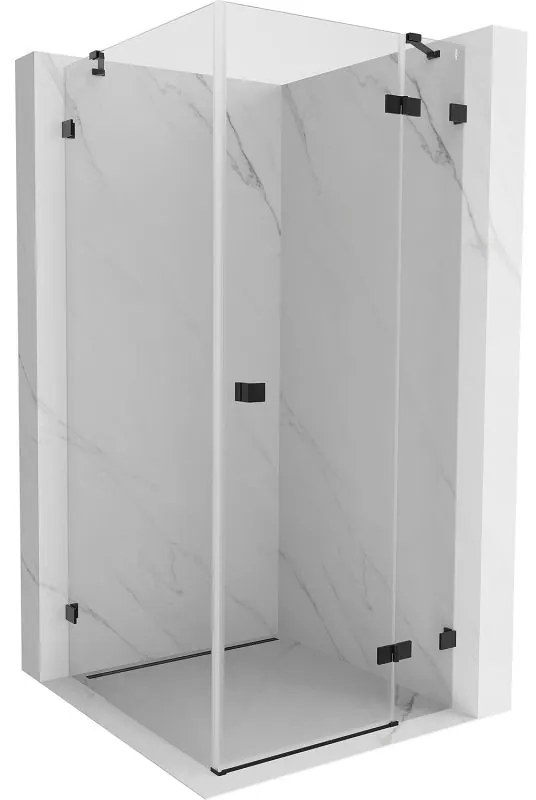 Mexen Lunar, pravostranný výklopný sprchový kút 70 x 70 cm, 8mm číre sklo, čierny profil, 834-070-070-70-00-P