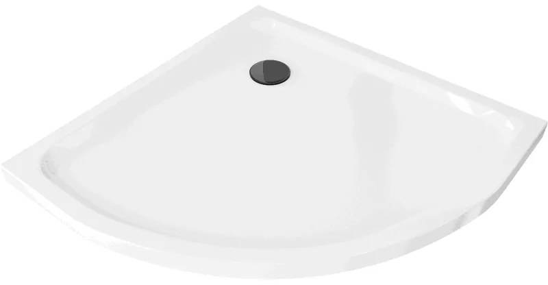Mexen SLIM - štvrťkruhová sprchová vanička 70x70x5cm + čierny sifón, biela, 41107070B