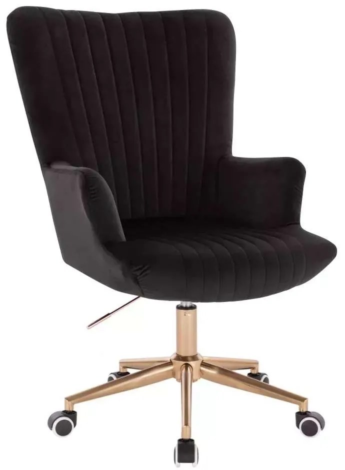 LuxuryForm DESIGN Kreslo AMADEO VELUR na zlatej podstave s kolieskami - čierne