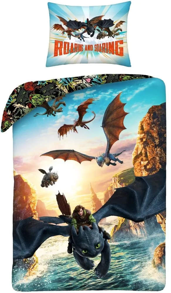 Posteľné obliečky z mikrovlákna Ako si vycvičiť draka - 70 x 90 cm + 140 x 200 cm