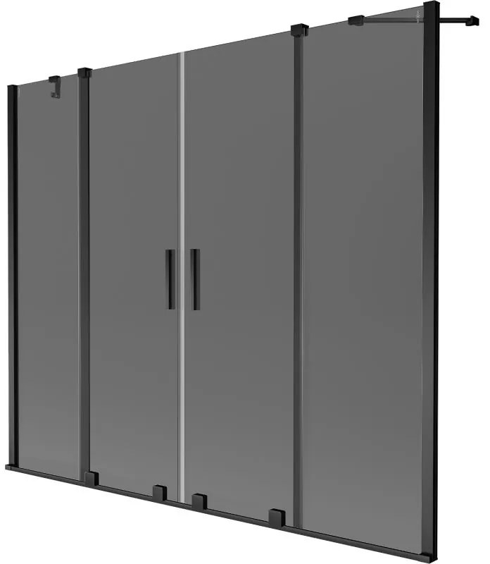 Mexen Velar Duo, 2-krídlová posuvná vaňová zástena 180 x 150 cm, 8mm šedé sklo, čierna matná, 896-180-000-42-70