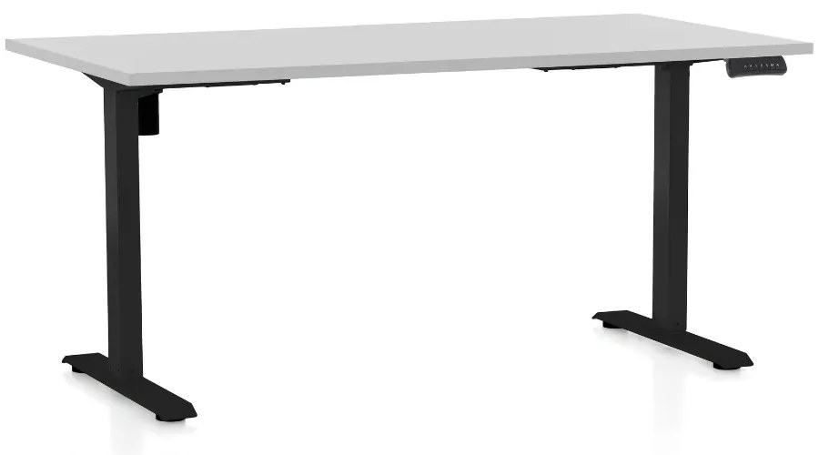 Výškovo nastaviteľný stôl OfficeTech B, 160 x 80 cm, čierna podnož, svetlo sivá