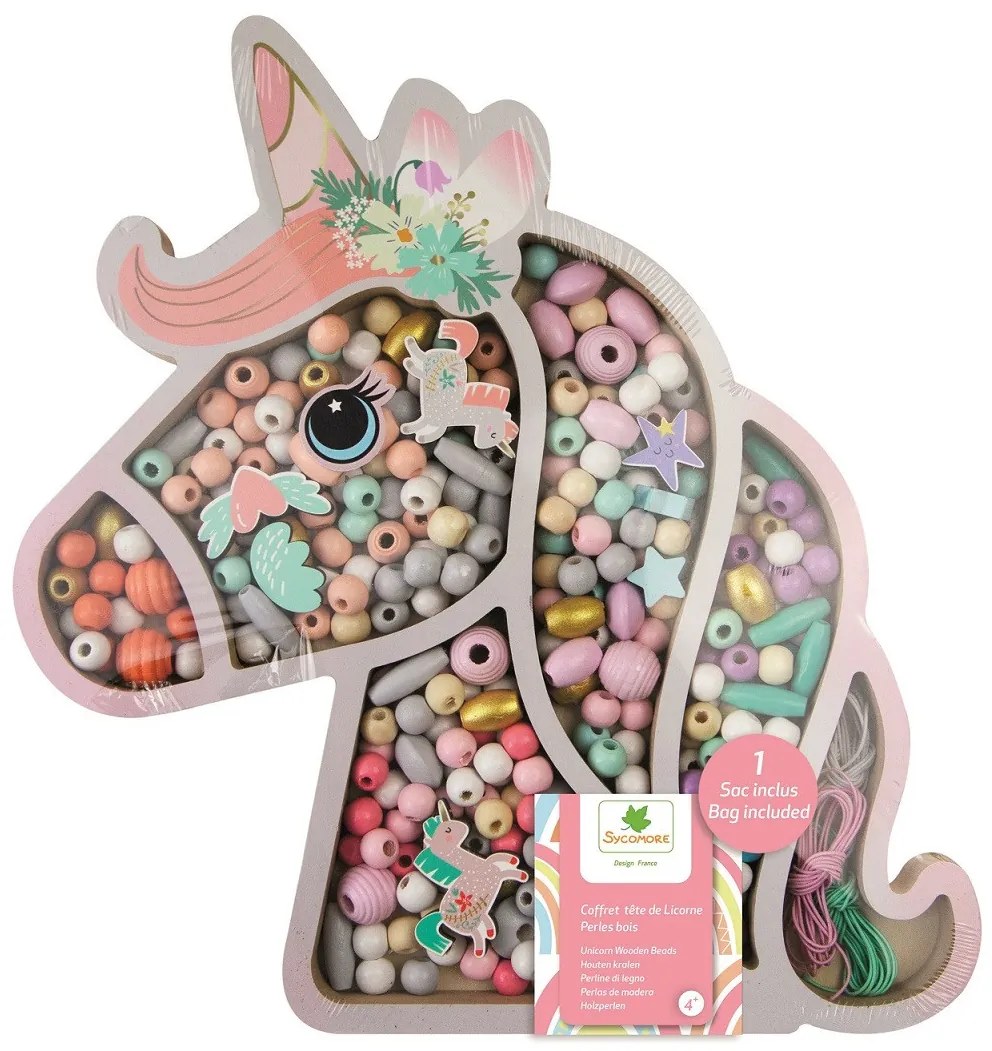Drevené pastelové koráliky - jednorožec