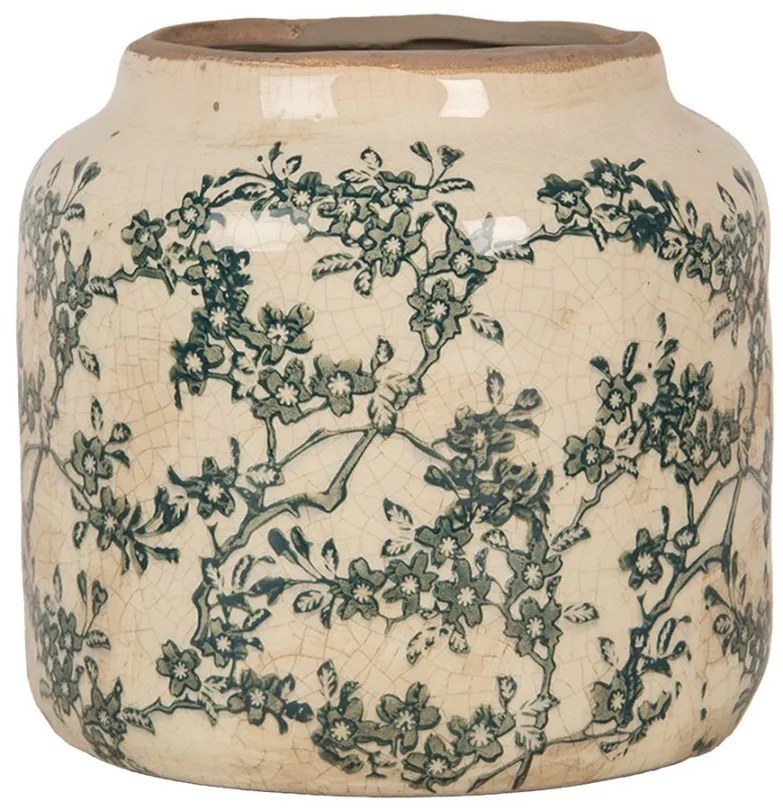 Keramický obal na kvetináč so zelenými kvietkami Gian M - Ø 16*15 cm