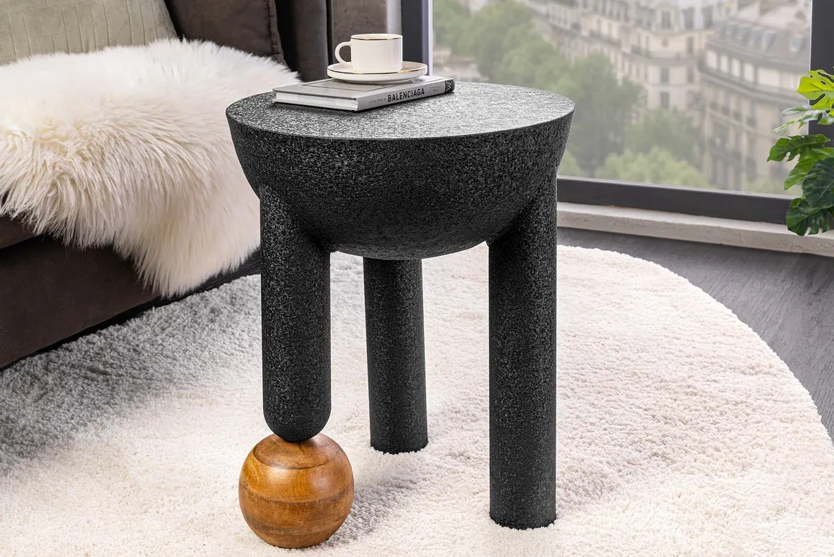 Príručný stolík ABSTRACT 50 cm, železný, čierny, s mangovým drevom, bullet