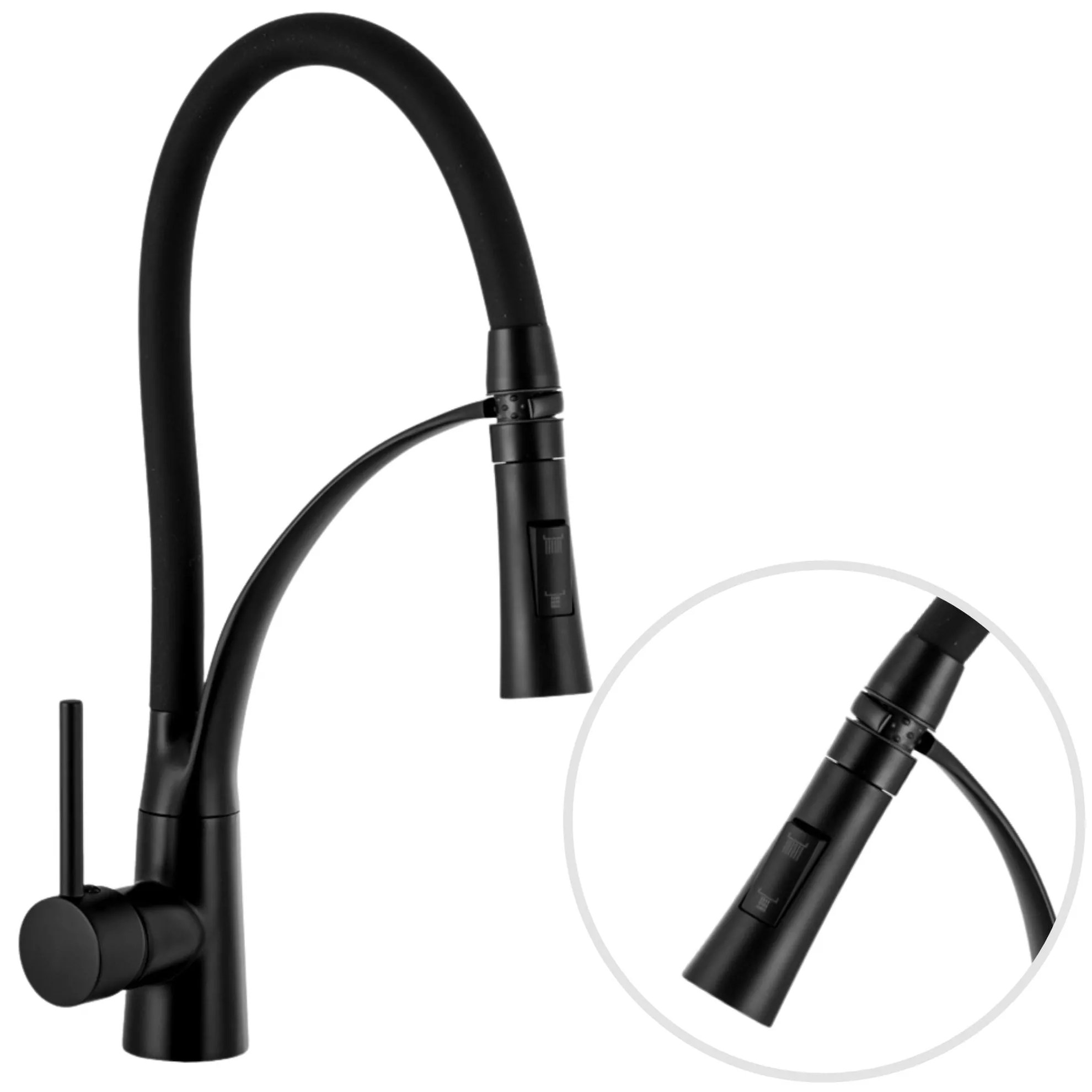 Gamma Nexo, stojanková vysoká kuchynská batéria s flexibilným ramenom a spŕškou, čierna matná, GMA-BNO-BK