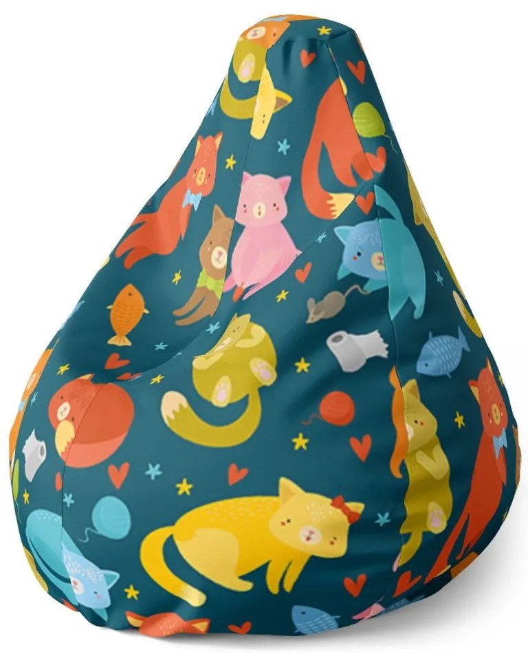 Sedací vak Pear mačky s rybkami - detský, farebná