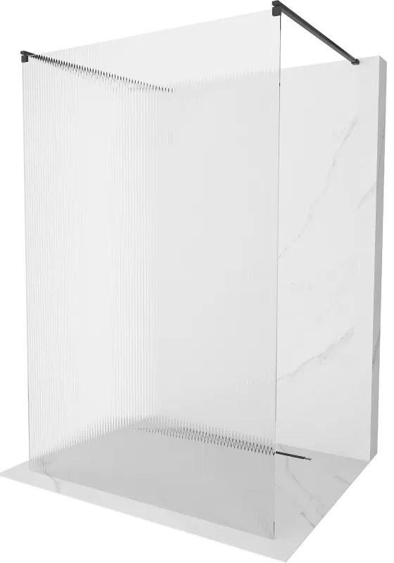 Mexen Kioto, sprchová zástena Walk-In 100 x 200 cm, 8mm sklo s rebrovým vzorom, čierny profil, 800-100-002-70-09