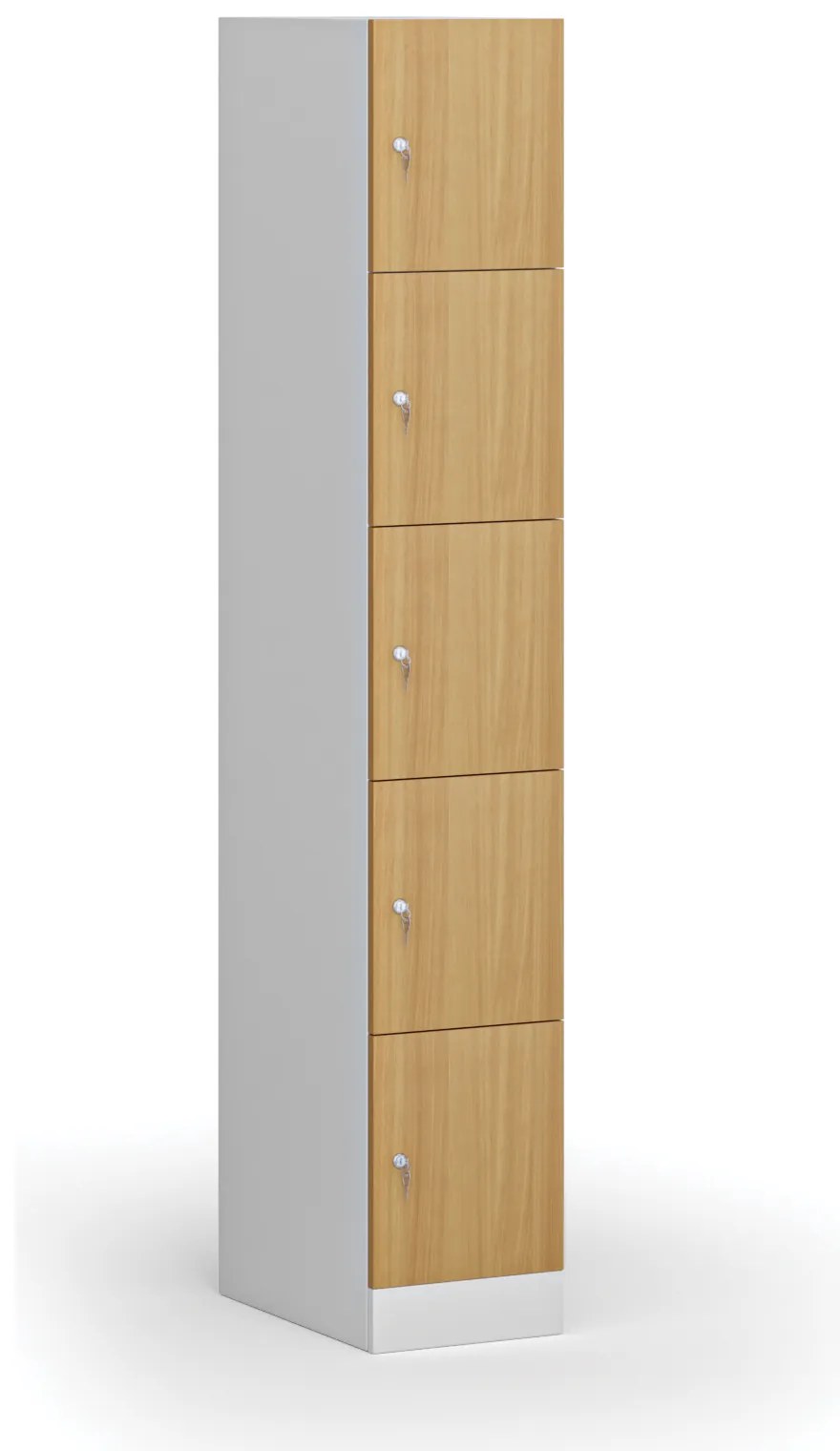 Šatníková skrinka S1 s úložnými boxmi, 5 boxov, 1850 x 300 x 500 mm, demont, cylindrický zámok, laminované dvere, buk