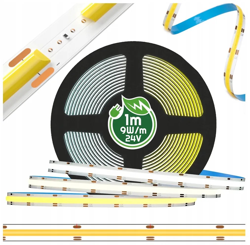 ECOLIGHT LED pásik 24V COB 9W/m 480LED 1m teplá biela WW