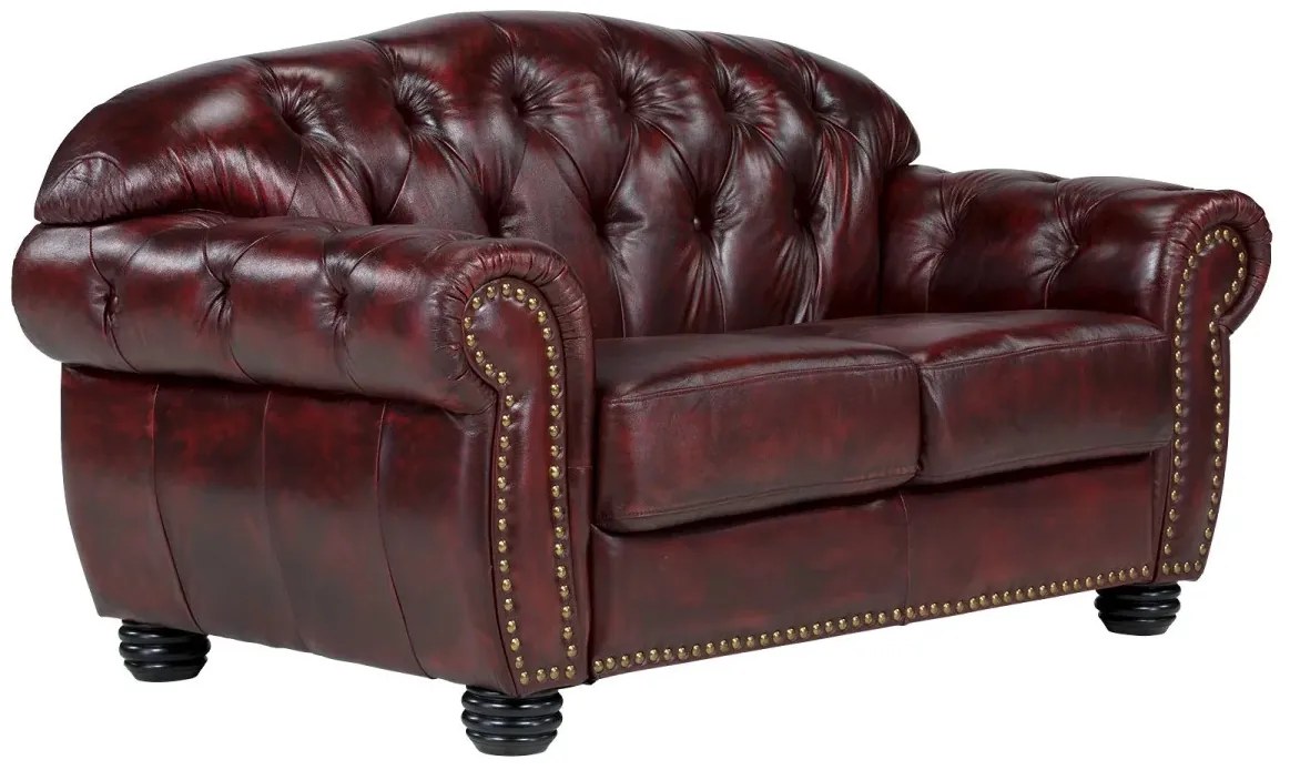 furniture-nabytek.cz - Pohovka Chesterfield Hereford 2-miestna z pravej kože, červená