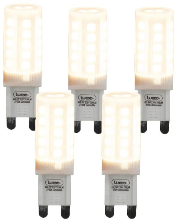 Sada 5 G9 stmievateľných LED žiaroviek 3W 280lm 2700K