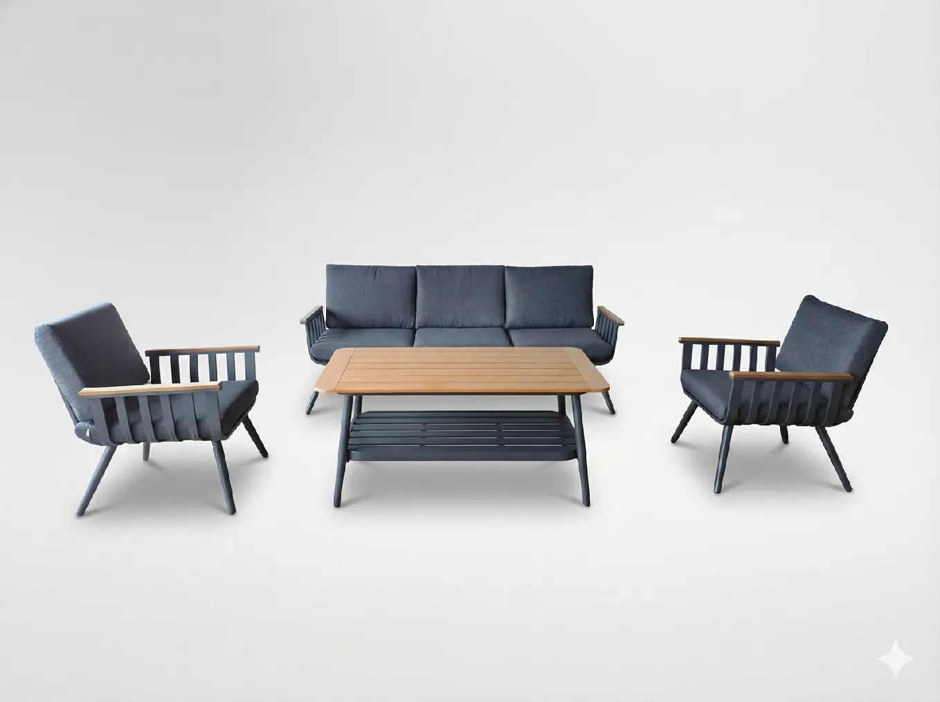 Garden Line Hliníkový nábytkový set (3-miestna pohovka + 2 kreslá + konferenčný stolík) sivá + sivé vankúše *9415