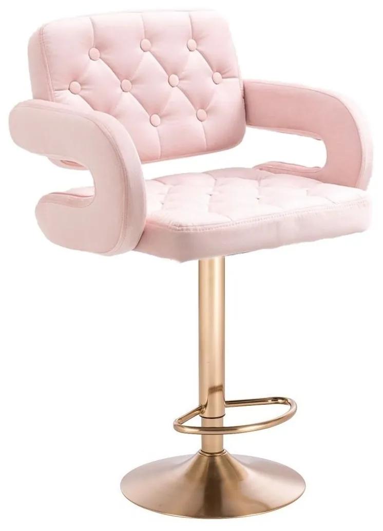 LuxuryForm DESIGN Barová stolička ADRIA VELUR na zlatom tanieri - ružová