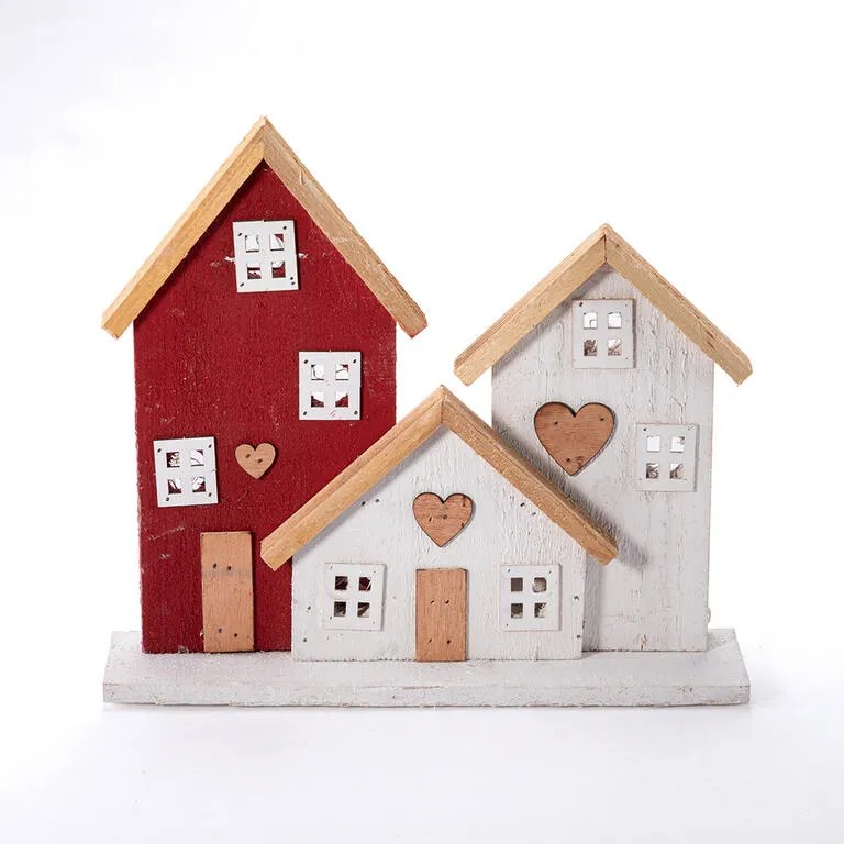 Drevená LED dekorácia DOMČEKY