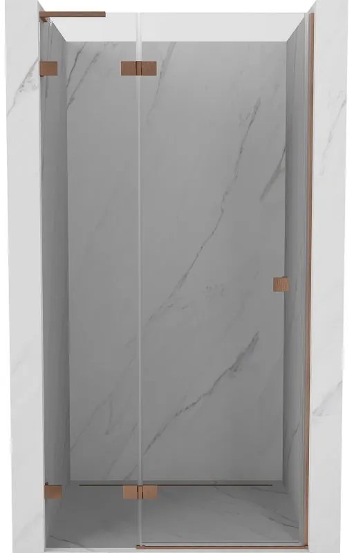 Mexen Lunar L, Otočné ľavé sprchové dvere 110 cm, 8mm číre sklo, medený matný profil, 834L-110-000-65-00-L