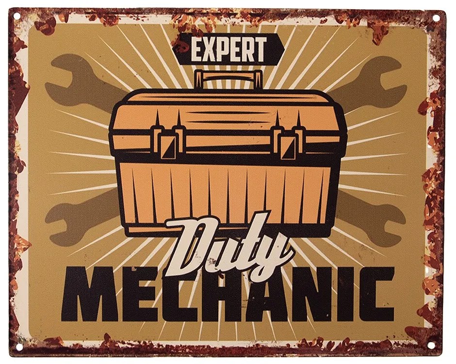 Hnedá nástenná kovová ceduľa Expert Duty Mechanic - 25*1*20 cm