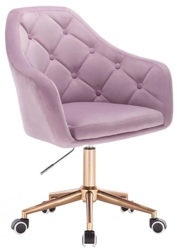 LuxuryForm DESIGN Kreslo ANDORA VELUR na zlatej podstave s kolieskami - levanduľa
