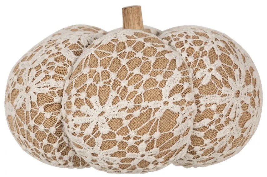 Hnedo-biela krajková dekorácia tekvice Pumpkin XXL - Ø 25*16 cm