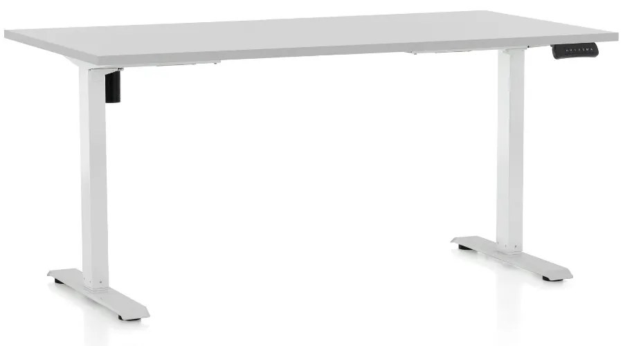 Výškovo nastaviteľný stôl OfficeTech B, 160 x 80 cm, biela podnož, svetlo sivá