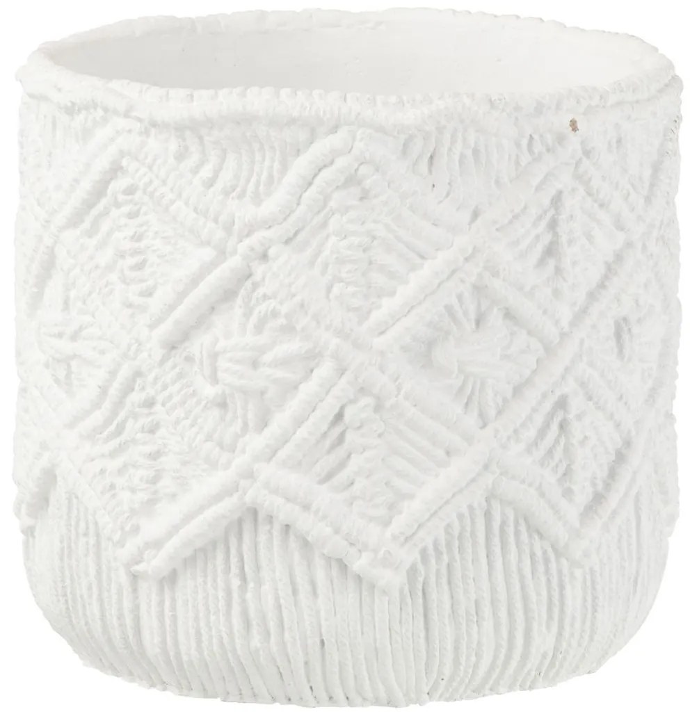 Biely cementový kvetináč s drhaným vzorom Scrubb - Ø20*18 cm