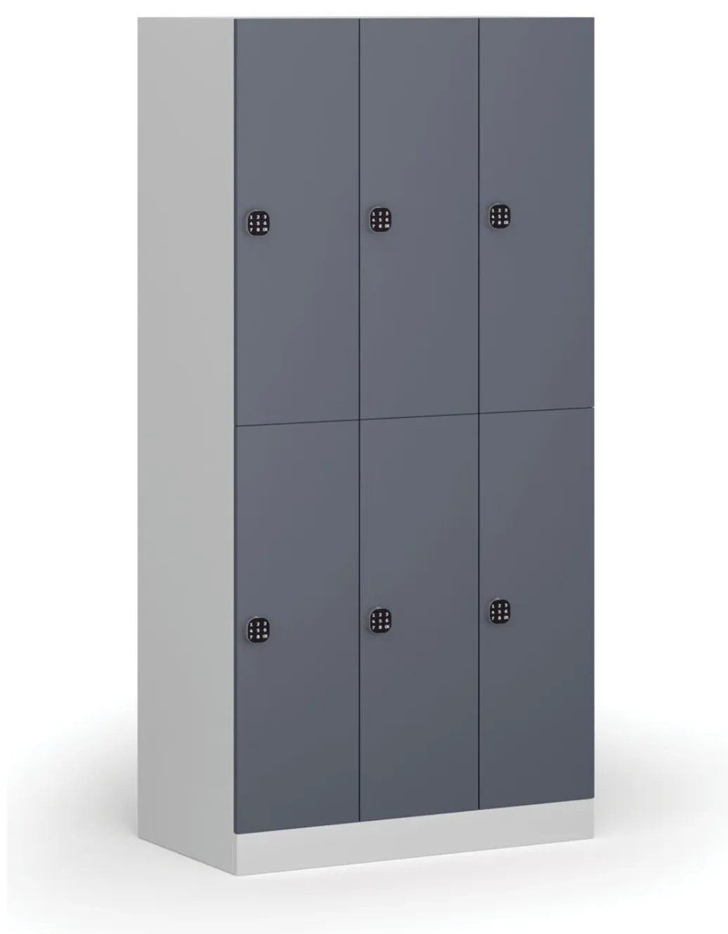Šatníková skrinka s úložnými boxmi, 6 boxov, 1850 x 900 x 500 mm, demont, kódový zámok, tmavosivé dvere
