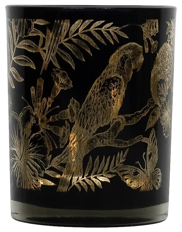 Čierny svietnik na čajovú sviečku s papagájmi L - Ø 10*12cm