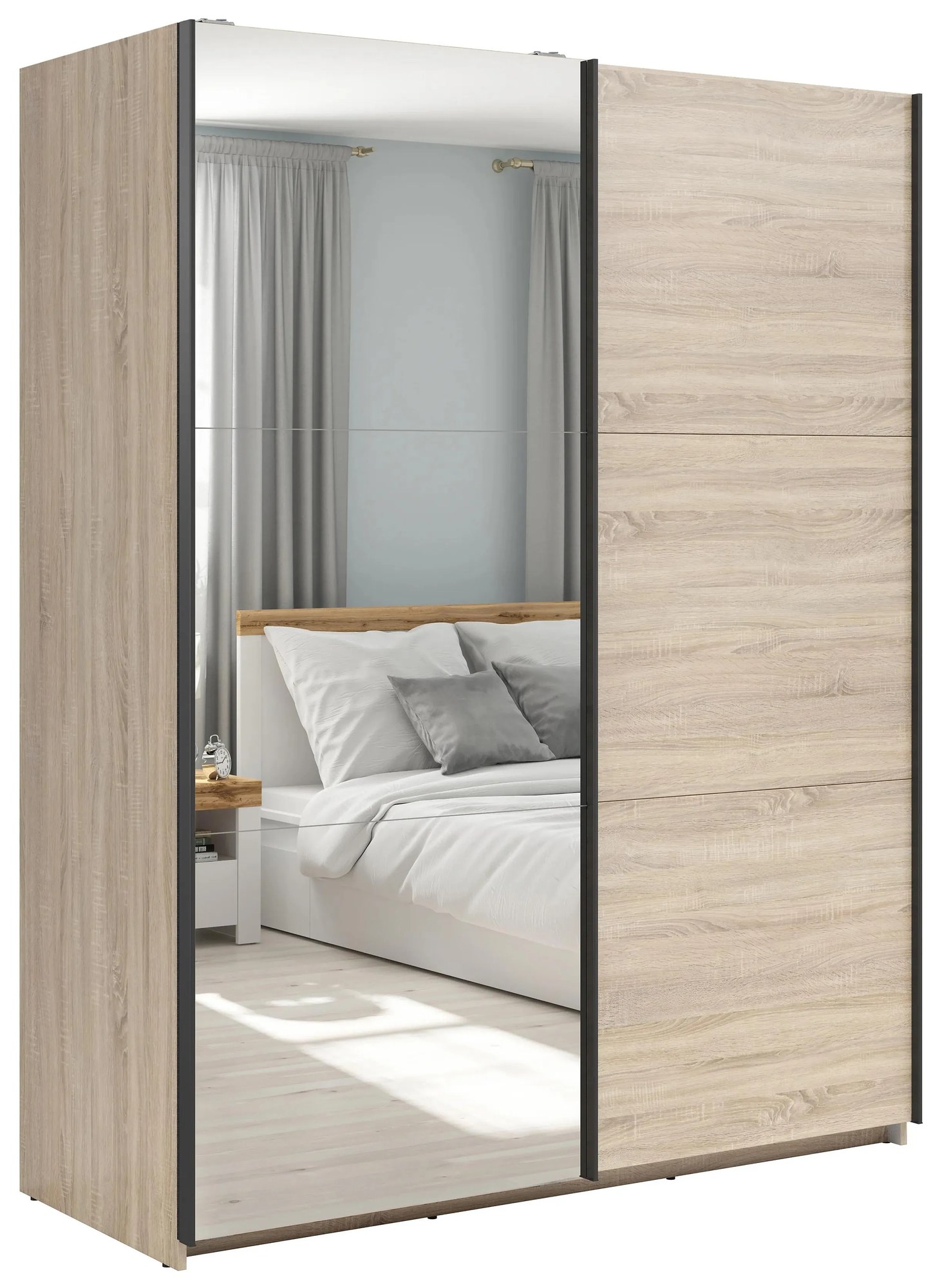 Šatníková skriňa s posuvnými dverami BRW Tetrix 33 (dub sonoma) (so zrkadlom). Akcia -41%. Vlastná spoľahlivá doprava až k Vám domov. 1098548