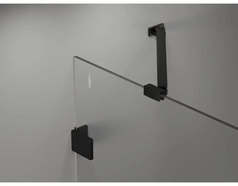 Mexen Lunar-B, výklopný sprchový kút ľavý 70 x 70 cm, 8mm číre sklo, čierny profil, 832-070-70-00-L